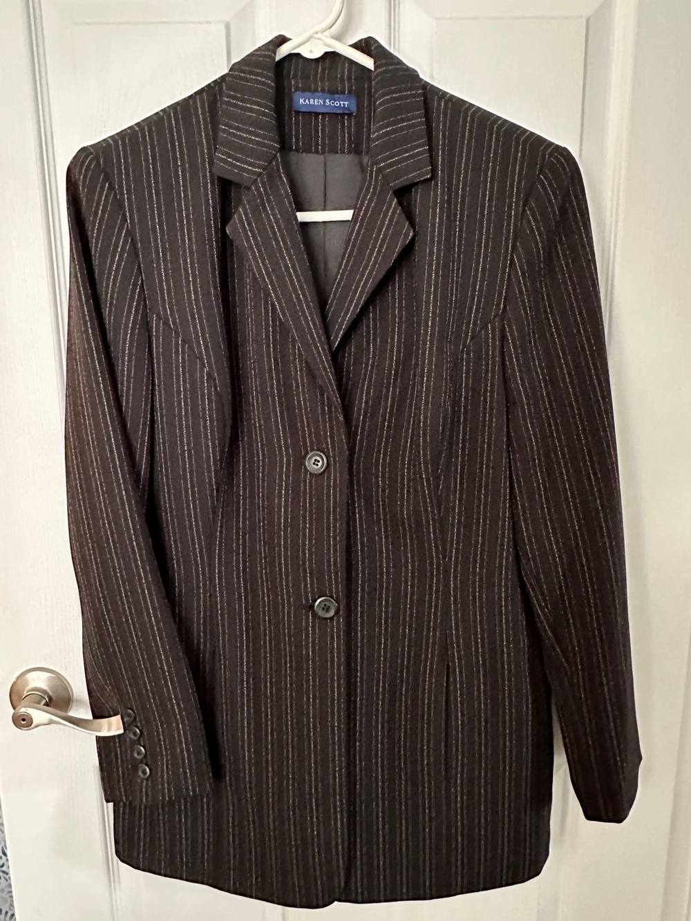 Karen Scott Black Pinstripe Women's Dress Pantsuit - Picture 5 of 7